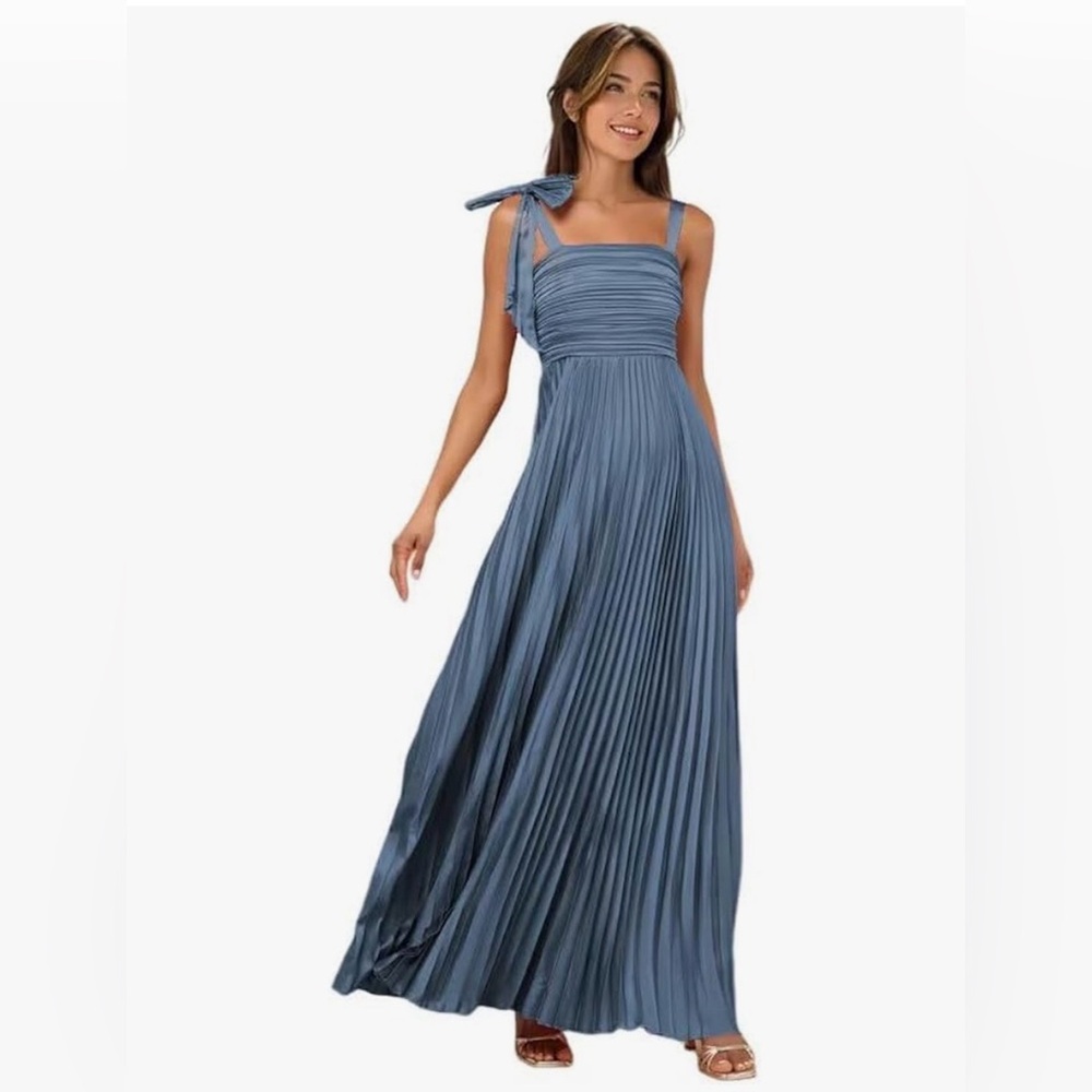 Blue Pleated Bridesmaid Dress